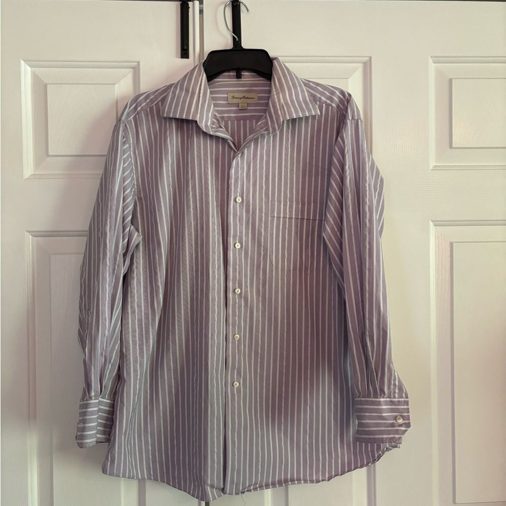 Men's Purple/Lavender White 100% Cotton Dress Shirt by Tommy Bahama -16.5-32/33